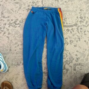 Size S Blue and Multicolored Striped Aviator Nation Sweatpants